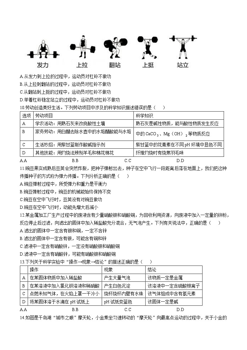 浙江省杭州市淳安县2024-2025学年九年级上学期期中检测科学试题03