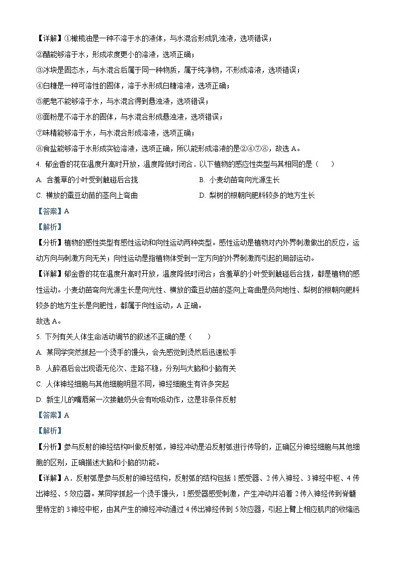 浙江省杭州市外国语学校2023 -2024学年上学期八年级科学期中试卷（解析版）02
