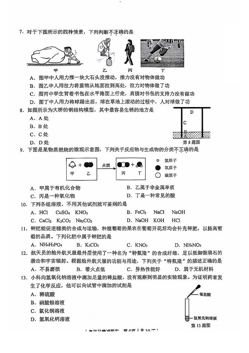 东阳市2024年下学期九年级（上）科学期中调研试题卷第2页