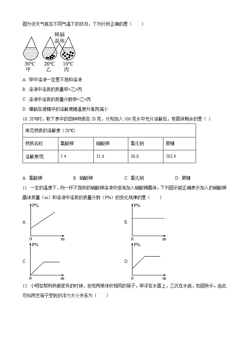 精品解析：浙江省温州市龙湾区2024-2025学年八年级上学期期中科学试题（原卷版）第3页
