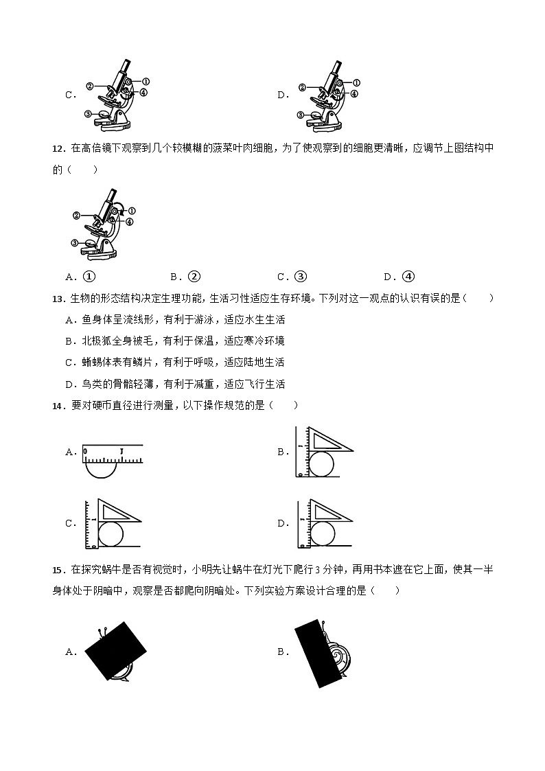 浙江省温州市实验中学2024-2025学年七年级上学期期中测试科学试题03
