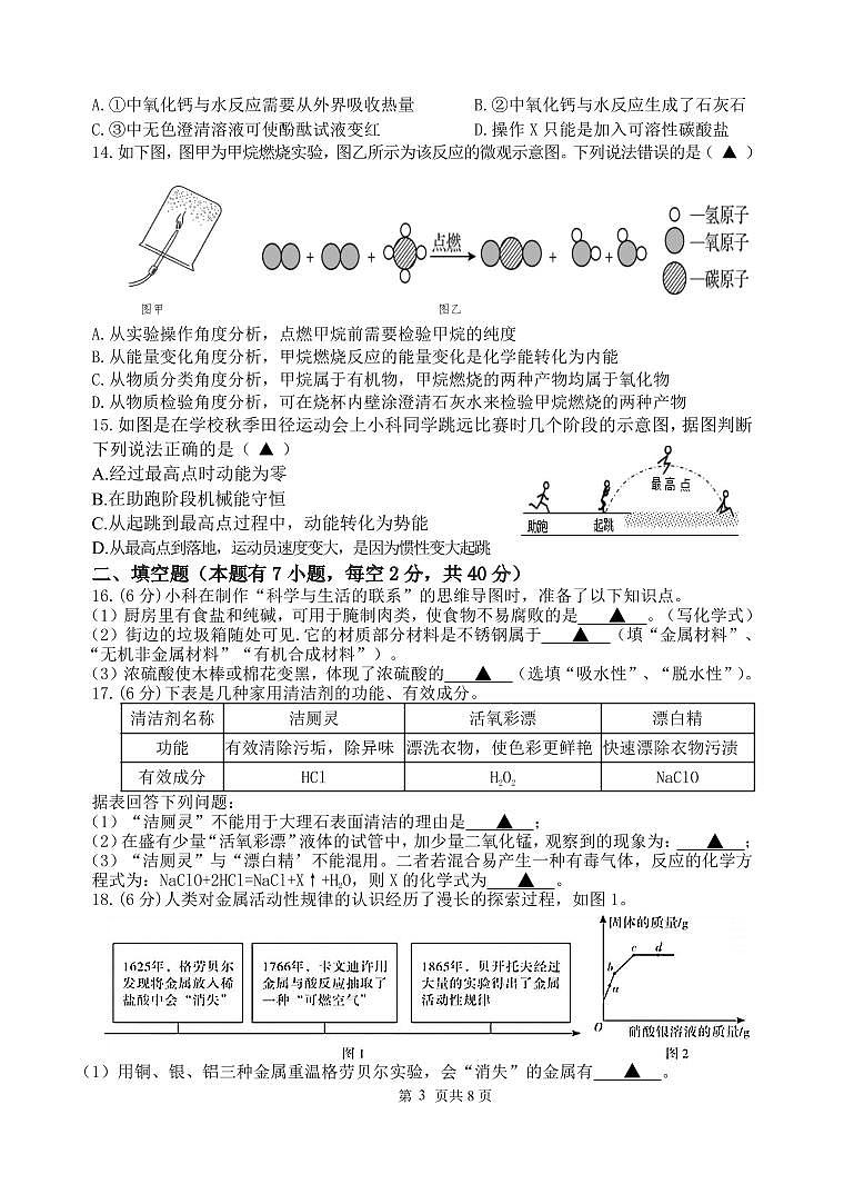 2024年九年级科学11月试卷综第3页