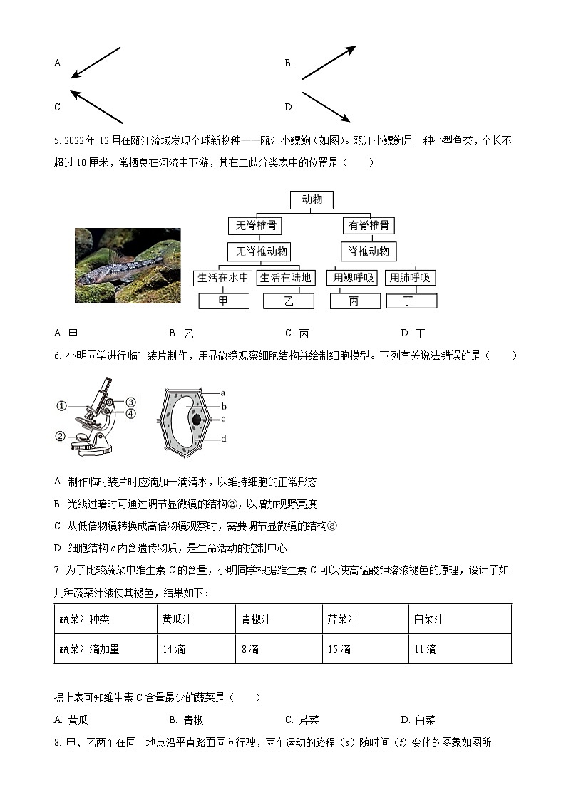 浙江省温州市中通实验中学2024-2025学年七年级上学期期中科学试题（原卷版）-A4第2页