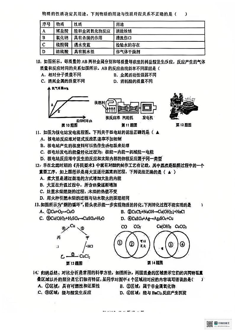 浙江省温州市龙湾实验学校等校联考2024-2025学年九年级上学期月考科学试卷第2页