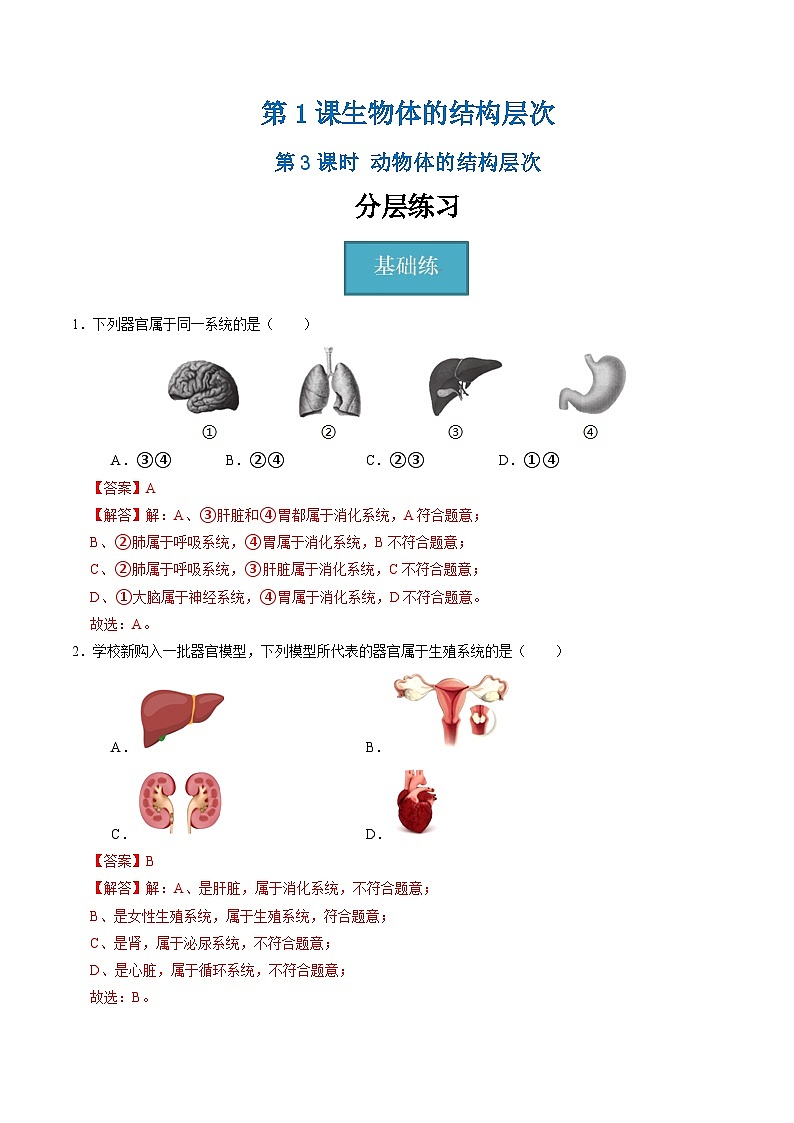1.1 生物体的结构层次（第3课时）（练习）（含答案解析）第1页