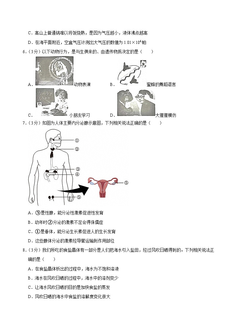 2023-2024学年浙江省杭州市上城区八年级（上）期末科学试卷第2页