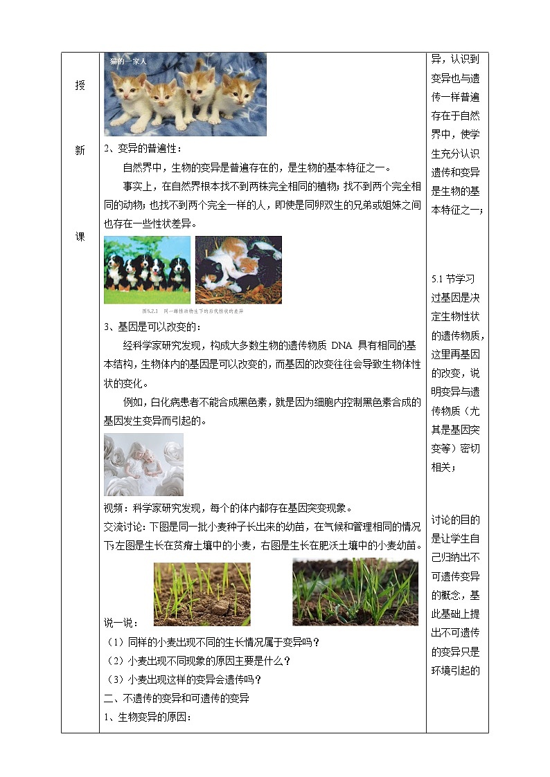 华师大版科学九下 5.2《生物的变异》第1课时 教案第2页