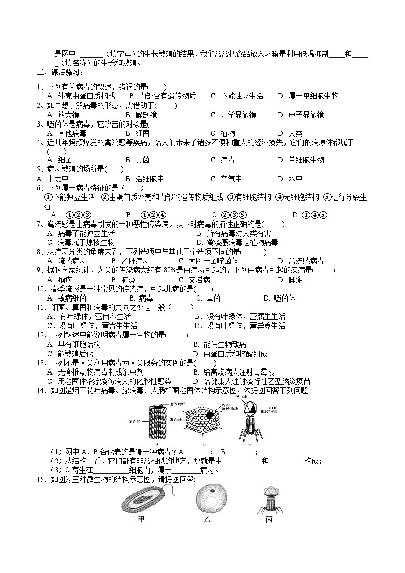 浙教版七下科学 1.4 微生物的结构与发育（3）学案第2页