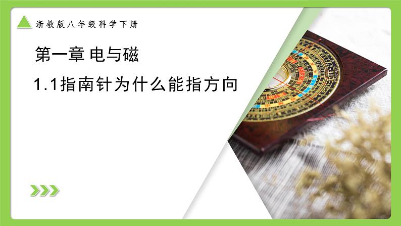 【核心素养】浙教版科学八年级下册 1.1 指南针为什么能指方向 同步课件第1页