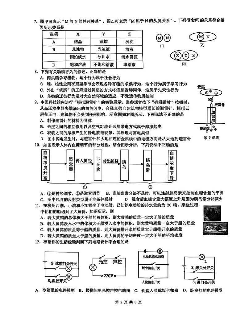 浙江省杭州市滨江区2024-2025学年八年级上学期期末科学试卷第2页