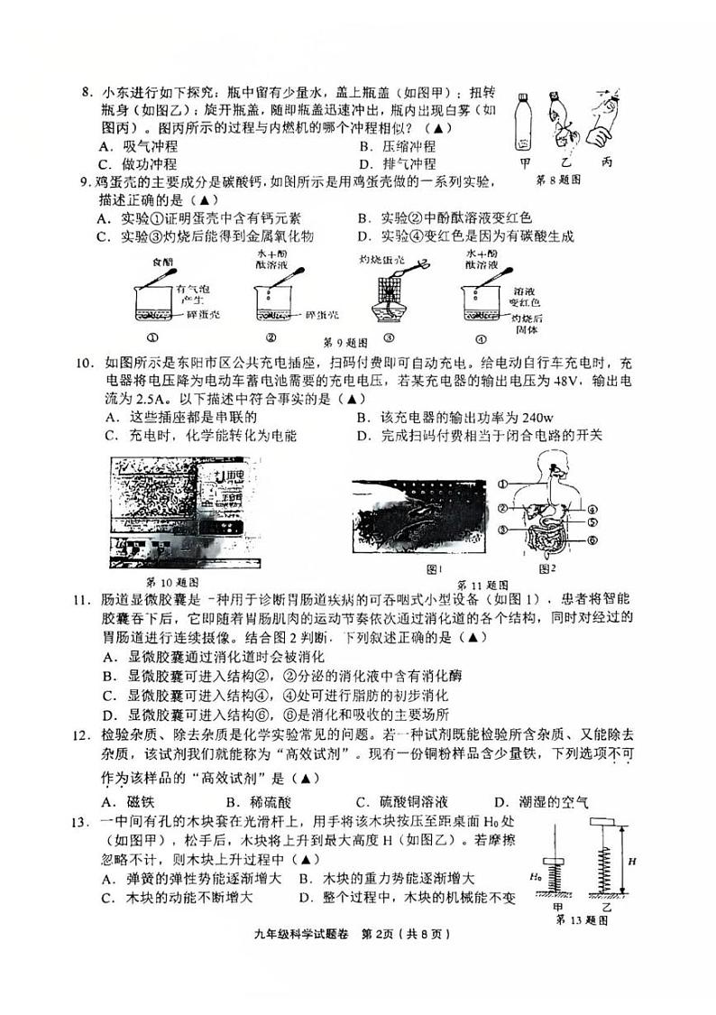 浙江省金华市东阳市2024-2025学年九年级上学期1月期末科学试题第2页