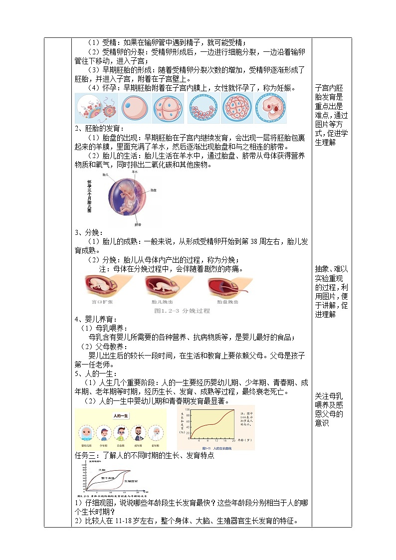 浙教版七下科学 1.2 人和动物的生殖与发育（1） 教学设计（表格式） (自动保存的)第3页