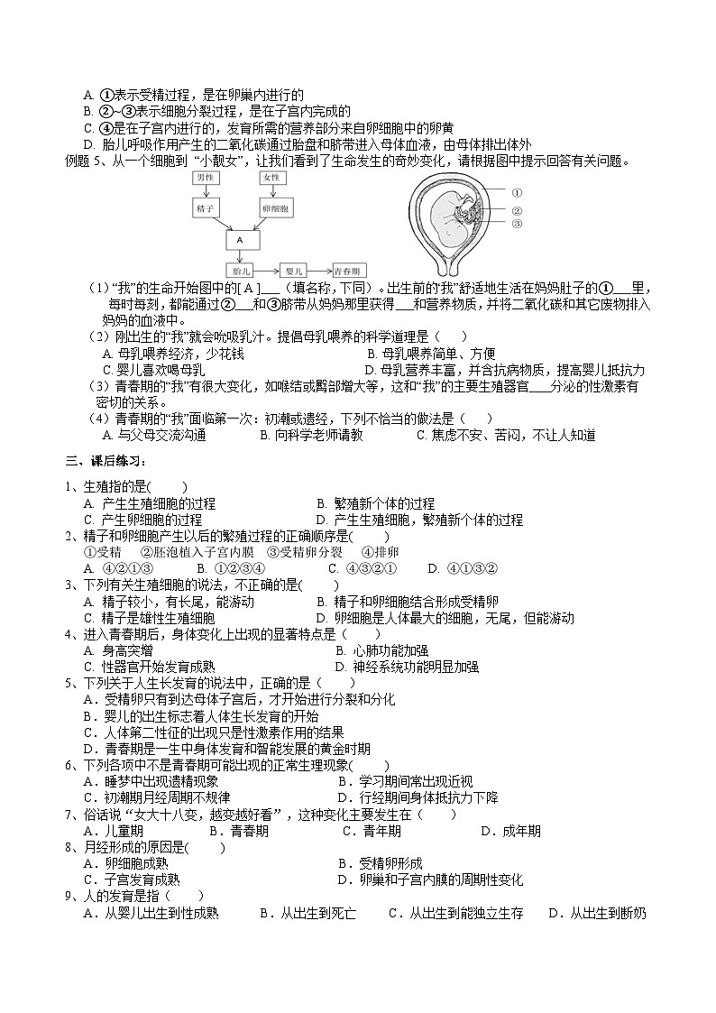 浙教版七下科学 1.2 人和动物的生殖与发育（1）学案第2页