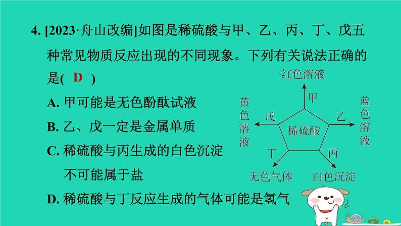 2024九年级化学上册第1章物质及其变化第3节常见的酸第2课时硫酸与酸的通性习题课件浙教版第5页