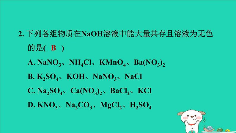 2024九年级化学上册第1章物质及其变化专题训练1离子共存与检验反应先后顺序问题习题课件浙教版第3页