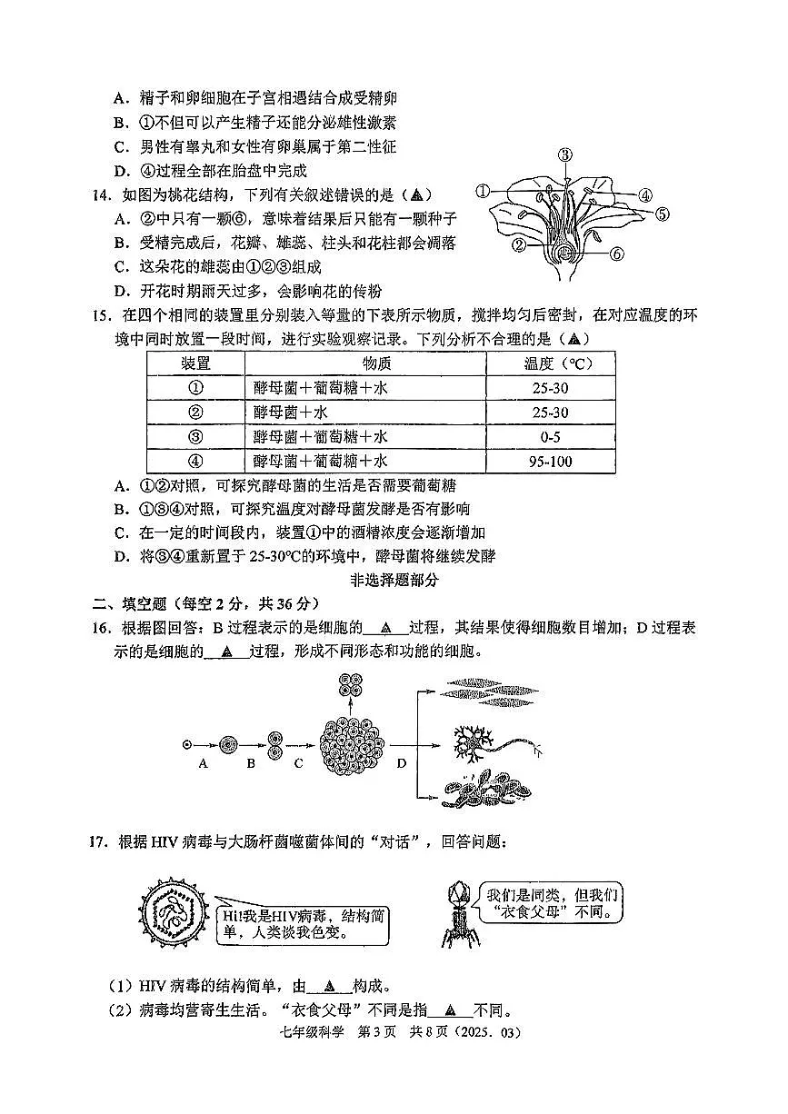 浙江省湖州市德清县部分学校2024—2025学年七年级第二学期第一次月考科学试卷第3页