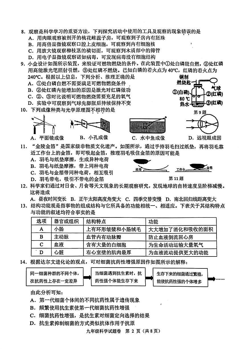 2025年浙江省杭州市萧山区中考一模科学试卷（中考模拟）第2页