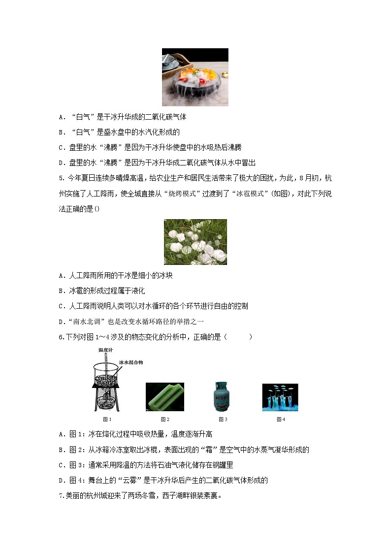 七下新浙教版（2024）初中科学 第3章物质的特性 3.2 物态变化 第5课时 升华和凝华 分层练习-原卷版第2页