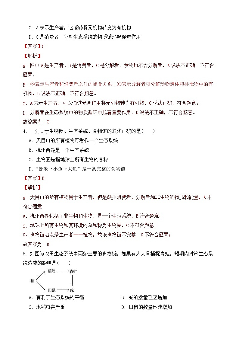 浙教版初中科学九下第2章生物与环境2.4.2《生态系统的结构和功能》分层练习(解析版)第2页