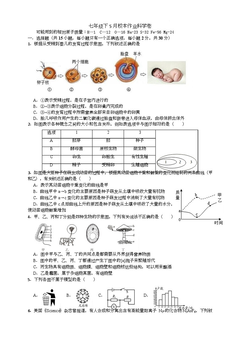 七年级下5月校本作业科学卷试题卷第1页