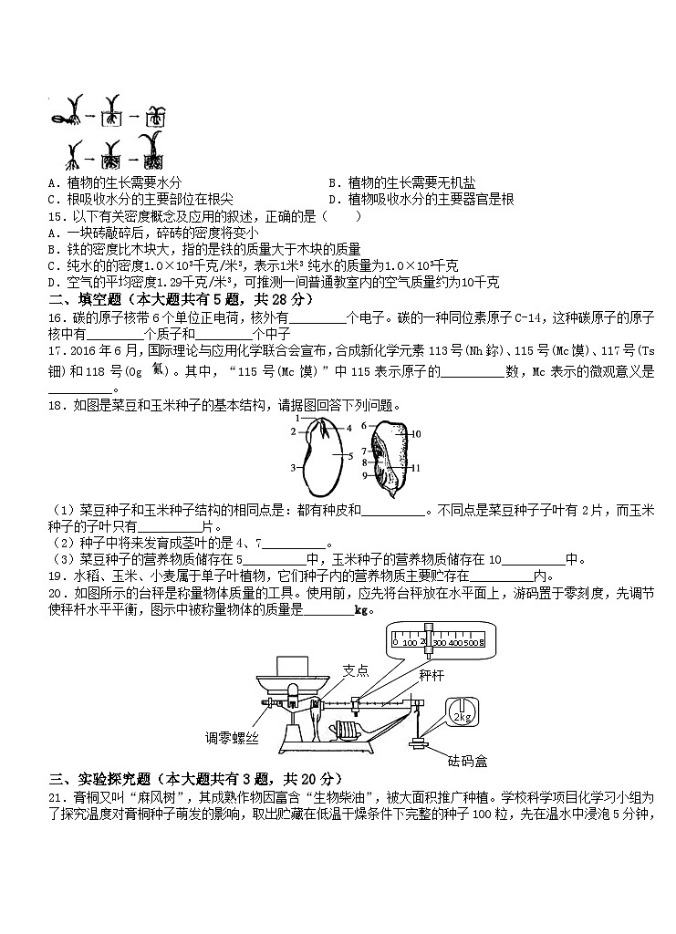 2024-2025学年浙教版七年级下册科学期末测试卷第3页
