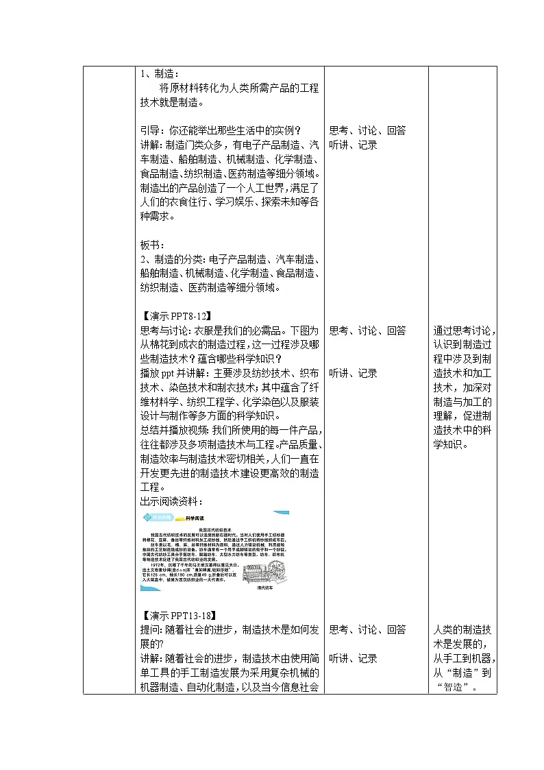 第1节 走进制造 教案 科学浙教版（2024）七年级下册第5章第2页