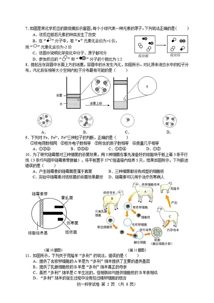 2024-2025学年第二学期宁波七中七年级期中考试科学试卷 2024-2025学年第二学期宁波七中七年级期中考试科学试卷第2页