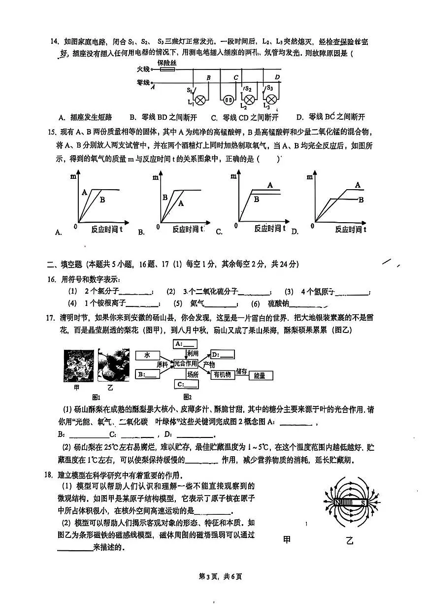 浙江省温州市第二外国语学习梧田分校2024-2025学年八年级下学期科学5月月考试卷第3页