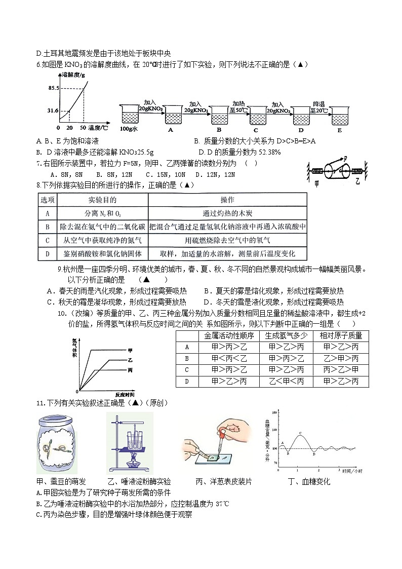 浙江省统考科学考前最后冲刺卷3（试题卷A4版）第3页