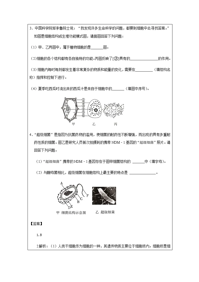 第1节 生物体的基本单位（四）-课后练习第2页