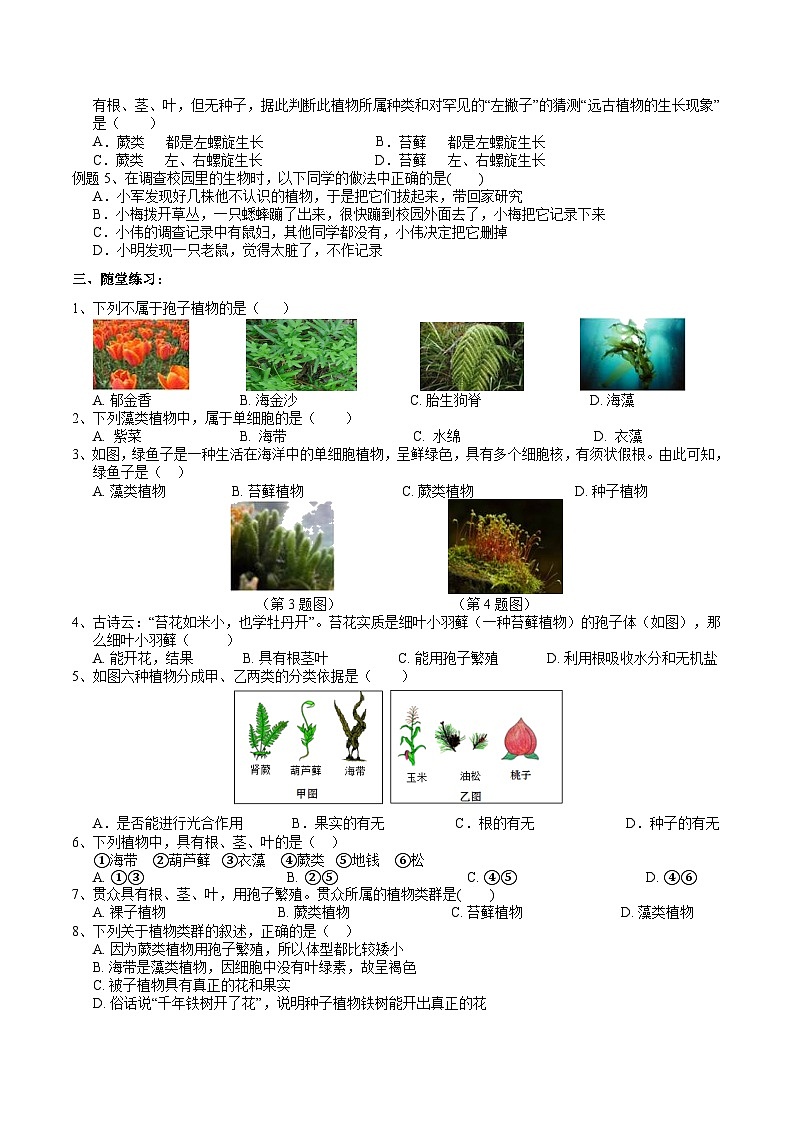 浙教版（2024版）初中科学七年级上册 2.2 形形色色的植物（1）学案第2页