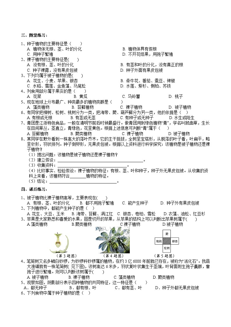 浙教版（2024版）初中科学七年级上册 2.2形形色色的植物（2）学案第2页