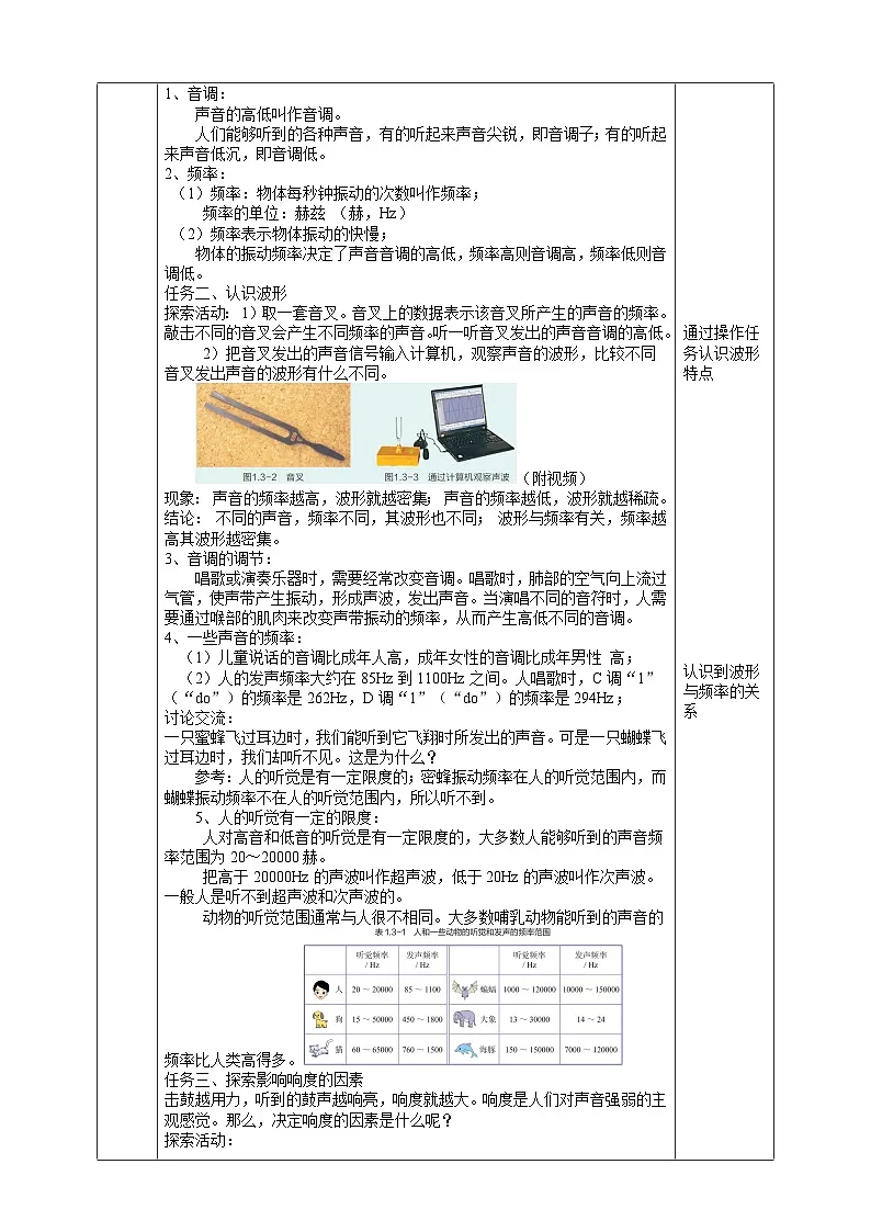 【新教材】浙教版八上科学 1.3 声音的特性与应用（1）教学设计（表格式）第2页