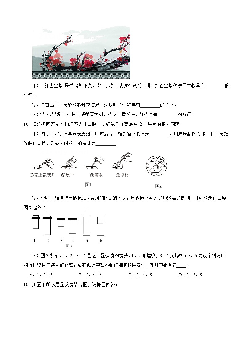 2025-2026浙教版七年级上册科学2.1生物体的基本单位同步练习（有答案）第3页