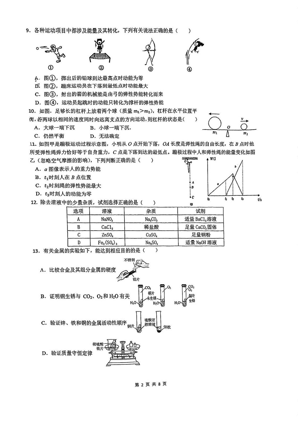 浙江省杭州市保俶塔申花实验学校2025-2026学年九年级上学期10月月考科学试题无答案（1-3章）第2页