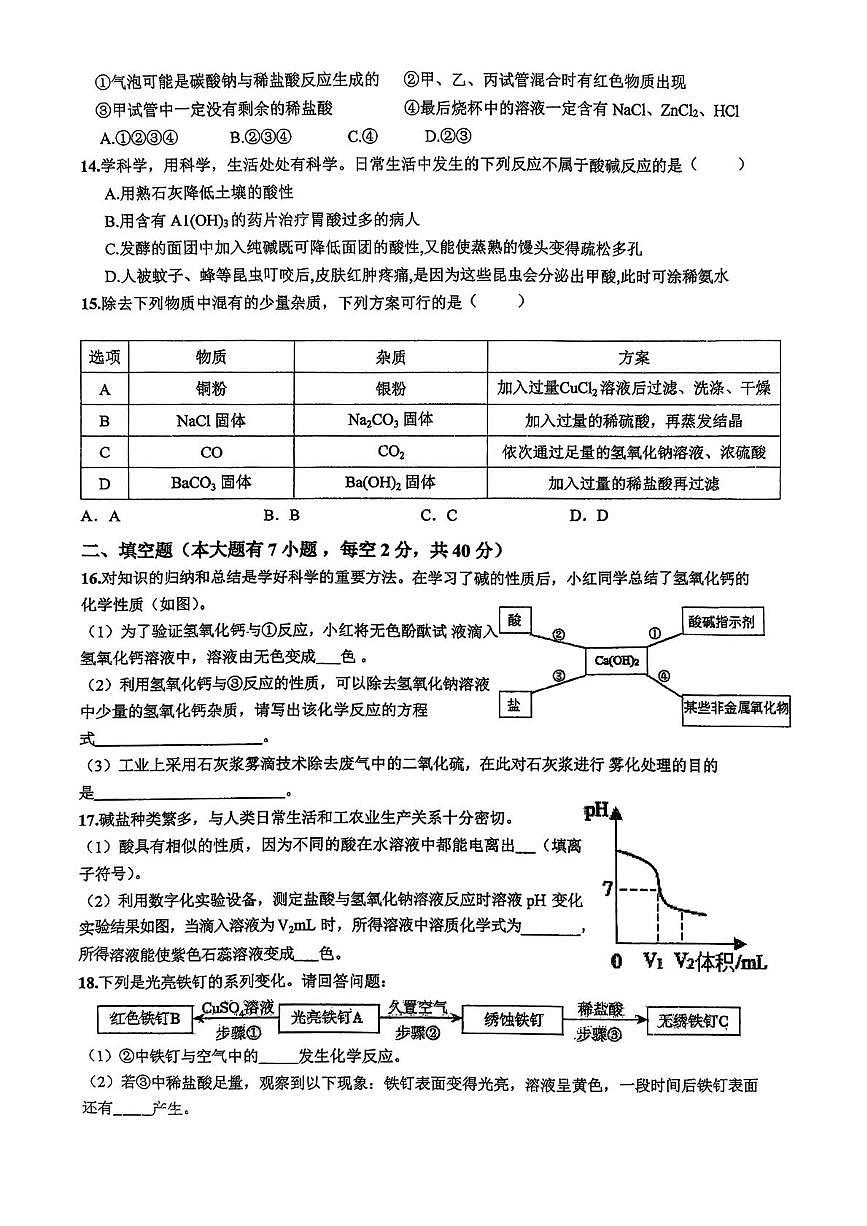 浙江省金华市兰溪市聚仁中学2025-2026学年九年级上学期10月月考科学试题第3页