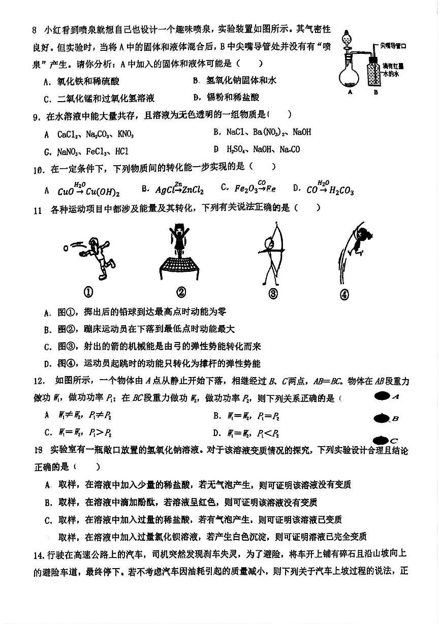 浙江省嘉兴市双溪湖实验中学2025-2026学年九年级上学期11月期中科学试题第2页