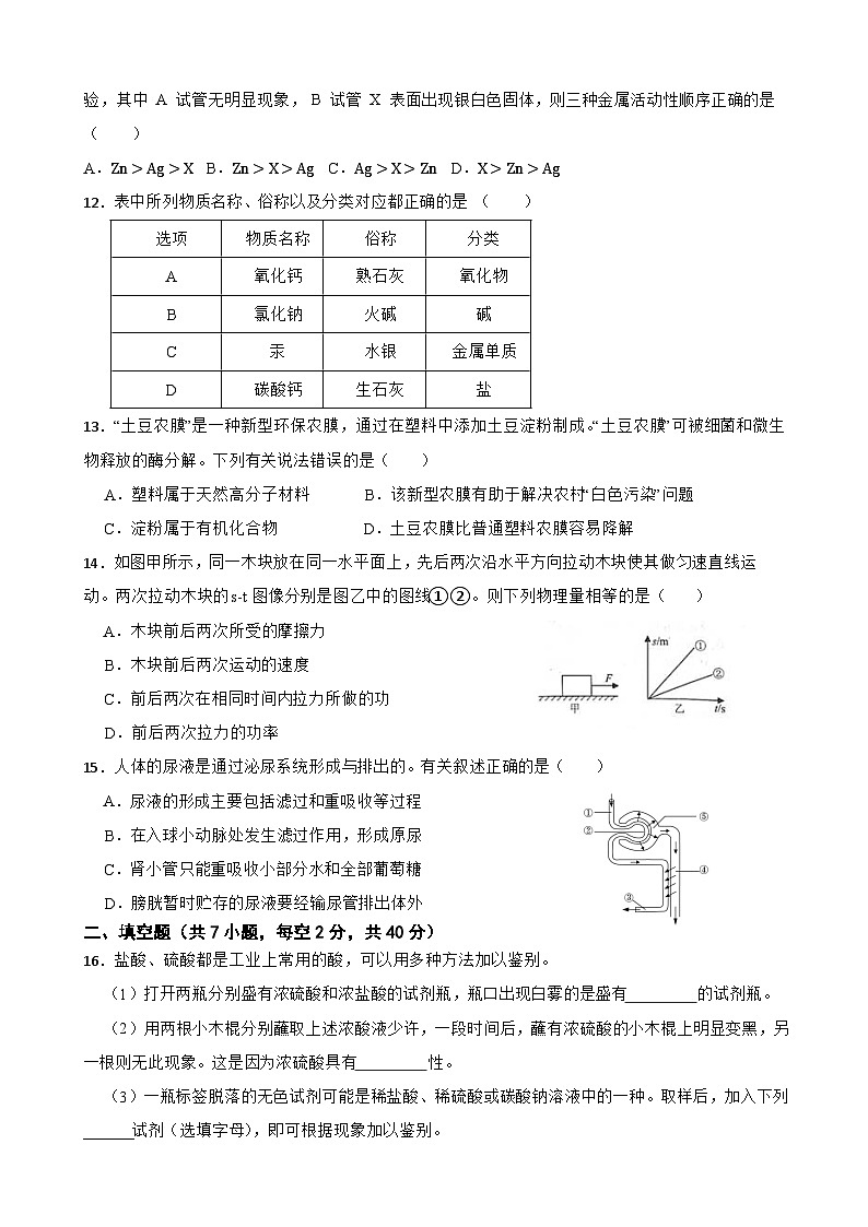 2025-2026学年上学期九年级科学期末复习模拟卷（一）原卷第3页