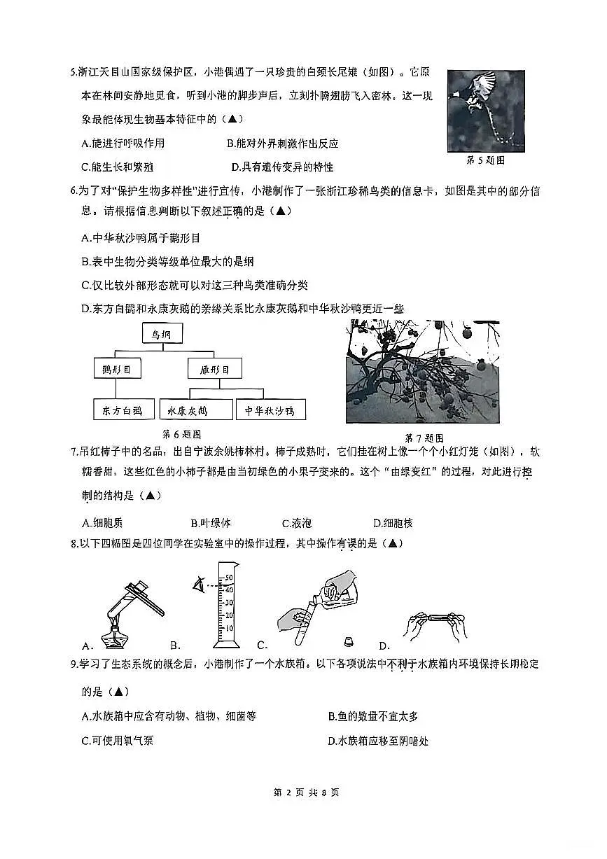 浙江省温州市龙港市2025-2026学年11月七年级上册期中检测科学试题卷（含答案）第2页