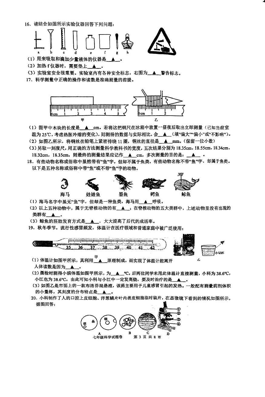 浙江省杭州市江南实验学校2025-2026学年七年级上学期科学期中试卷第3页