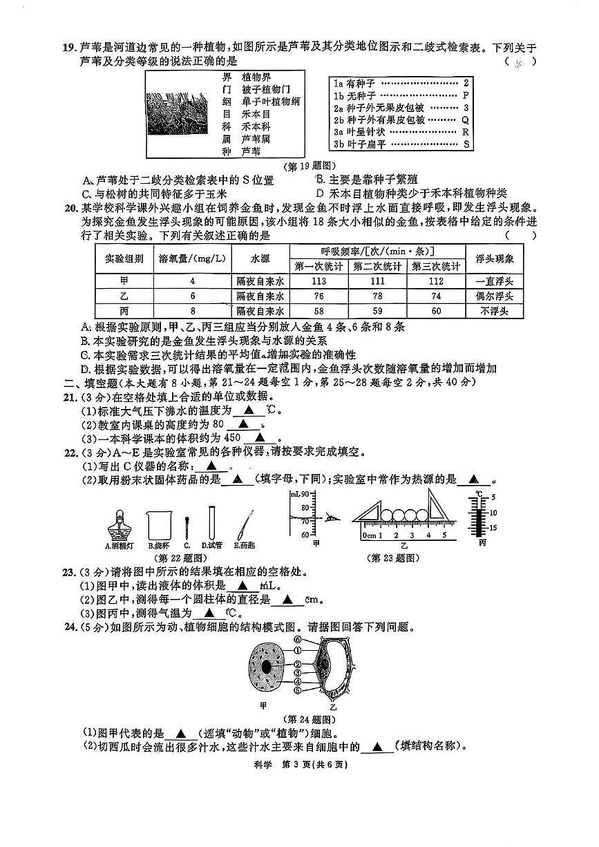 浙江省山海联盟协作学校2025-2026学年七年级上学期期中考试科学试卷第3页