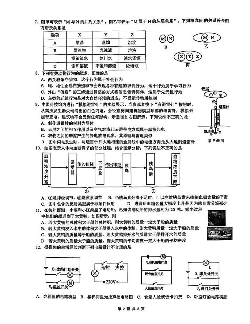 浙江省杭州市滨江区2024-2025学年八年级上学期期末科学试卷第2页