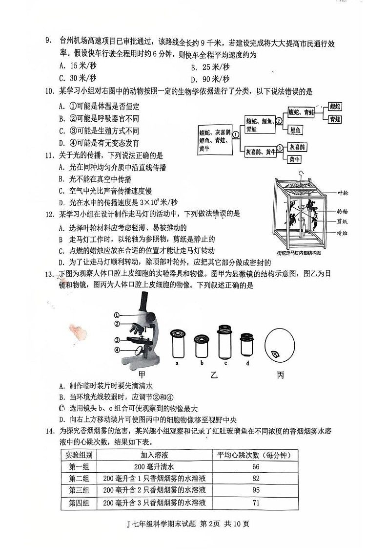 浙江省台州市椒江区2024-2025学年七年级上学期期末科学试卷第2页