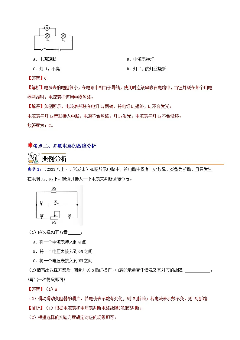 八上第四章 专题2 电路故障分析 举一反三（解析版）第3页
