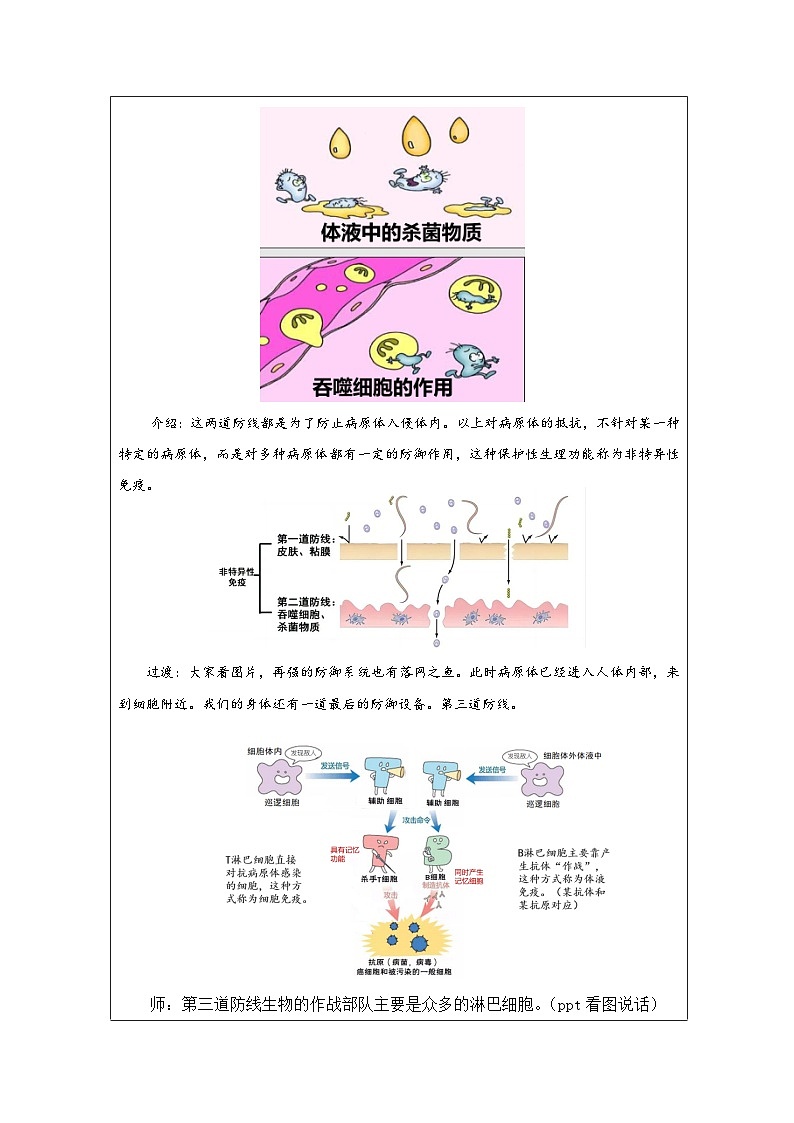 浙教版科学九年级下册3.3身体的防卫 表格式教案第3页