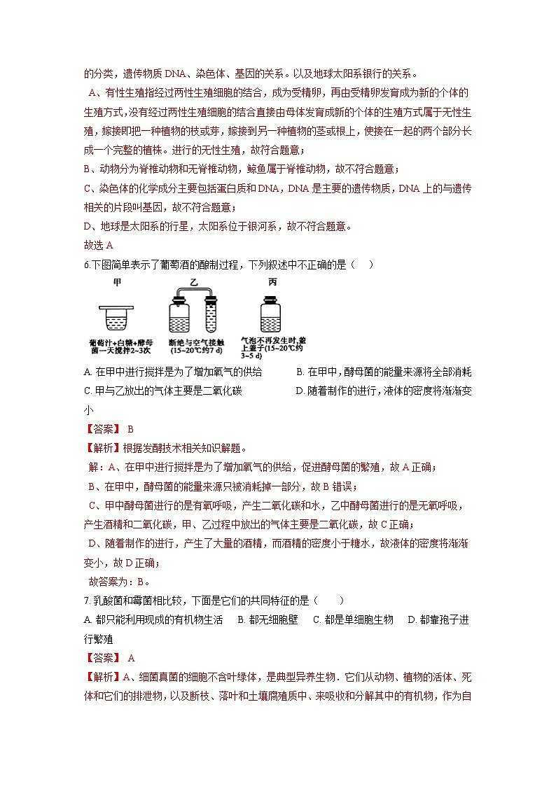 中考科学七年级下册培优习题（宁波专用） 第7章 3植物的无性生殖 4细菌和真菌的繁殖第3页