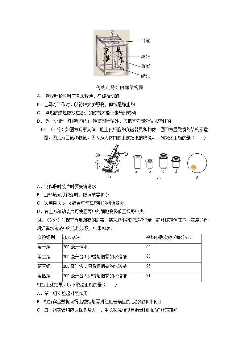 浙江省台州市椒江区2024-2025学年七年级上学期期末科学试卷（学生版）第3页