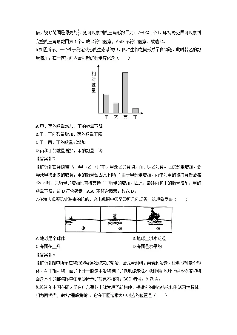 浙江省宁波市名校2024-2025学年七年级上学期期末科学试卷（解析版）第3页