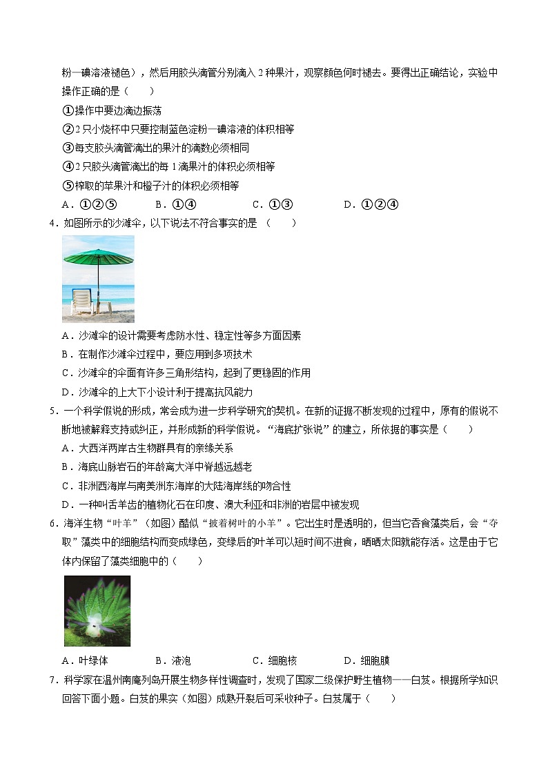 八上科学上学期期末模拟卷(三)（浙教版2024）（考试版A4）第2页