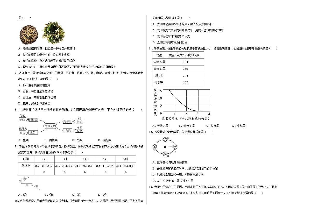八上科学上学期期末模拟卷(四)（浙教版2024）（考试版A3）第2页